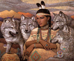 Native American Girl With Wolves Picture