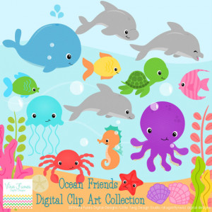Ocean Animals Digital Clipart, clip art collection 2 options available