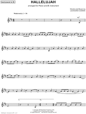 Hallelujah - Bb Instrument composed by Leonard Cohen - Digital Sheet ...
