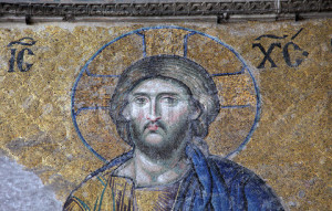 Mosaic of Jesus Christ in the old church of Hagia Sophia in Istanbul ...
