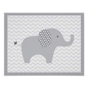 Grey Elephant Chevron Nursery Wall Art Print