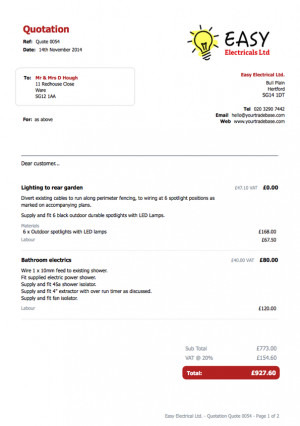 What details can I customise on an electrician quote template?