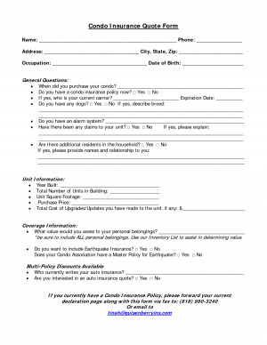home insurance quote Condo Insurance Quote Form