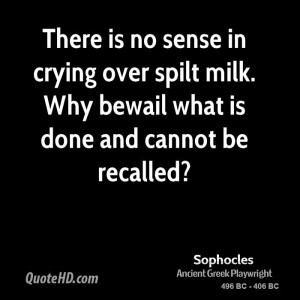 ... over spilt milk. Why bewail what is done and cannot be recalled