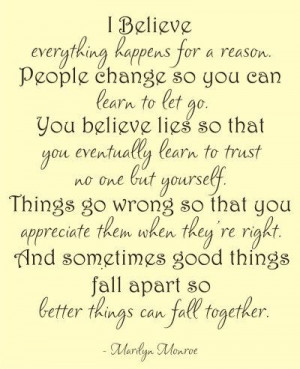 believe everything happens for a reason. Marilyn Monroe Quote Vinyl ...