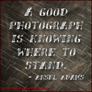 Quote by Ansel Adams: A good photograph is knowing where to stand ...