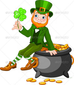 GraphicRiver Leprechaun Sitting on Pot of Gold 4100377