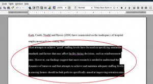 Screenshot of MS Word Instructions for Long Quotes - Selecting Text