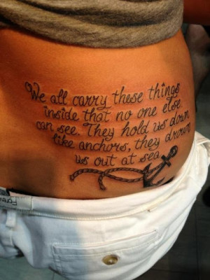 See more Awesome anchor quote tattoo on side body