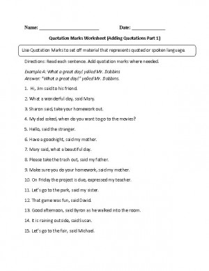 Quotation Marks Worksheet Adding Quotations Part 1 Intermediate