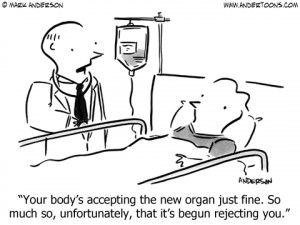 Medical Cartoon 5981: Your body's accepting the new organ just fine ...