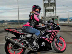 ... and black Yamaha R6 , purchased as soon as she could ride legally