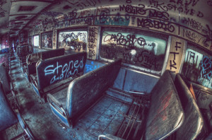 bus, dirty, graffiti, photography, seats, stoned, tagged, train ...