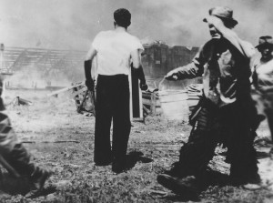 Emmett Kelly , the clown, at the Hartford Circus Fire in 1944.
