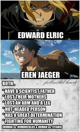 Edward Elric (Fullmetal Alchemist) and Eren Jaeger (Attack on Titan ...