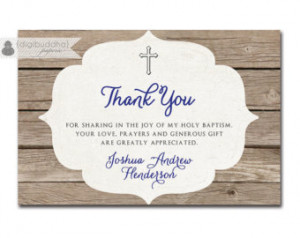 Rustic Baptism Thank You Card 4x6 F lat Thank You Card Baby Boy ...