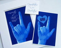 URI - University of RI - ASL Sign Language Love - Blue & White 5x7 ...
