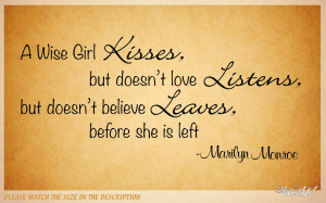 WISE GIRL KISSES MARILYN MONROE QUOTE VINYL WALL DECAL STICKER ART ...