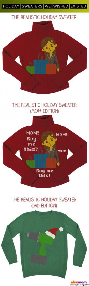 Realistic ugly Christmas sweaters.