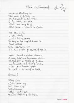 James Bay's Handwritten Lyrics to #ClocksGoForward