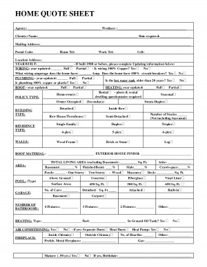 Quote Sheet Home HOME QUOTE SHEET