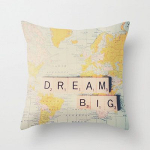 pillow cover photo pillow dream big inspirational quote mustard blue ...