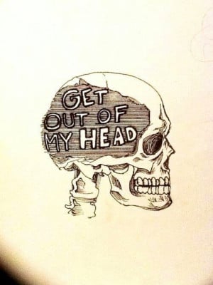 art, draw, drawing, get out of my head, quote, saying, skull