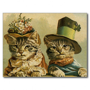 Vintage Victorian Funny Cats in Hats Save the Date Postcard