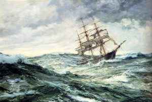 Montague Dawson - Montague Dawson A Ship In Stormy Seas Painting