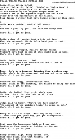 song delia blind willie mctell with chords tabs and lyrics delia blind ...