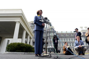 House Minority Leader Nancy Pelosi (D-CA) speaks outside of White ...