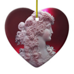 ANTIQUE CAMEO, LADY WITH GRAPES WINE QUOTES Heart Christmas Ornaments