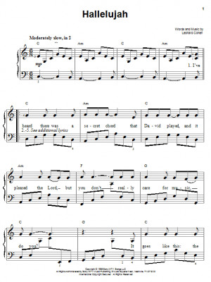 Hallelujah Piano Sheet Music Free