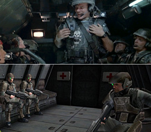 Both Colonial and UNSC Marines are en route to battle via dropship ...
