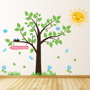 Tree With Birds And Butterflies Wall Sticker