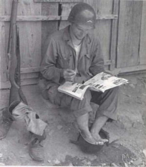 Helmet as a Foot Bucket, Korean War