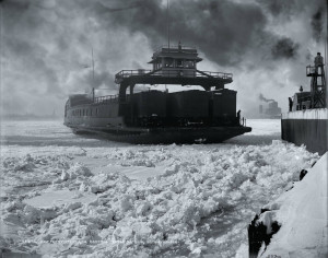 Car ferry, Michigan Central Railroad, entering slip, Detroit River, ca ...