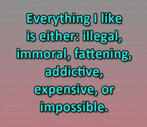 Everything I like is either: illegal, immoral, fattening, addictive ...