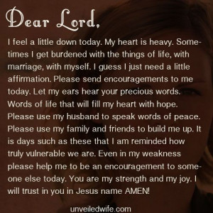 Affirmation --- Dear Lord, I feel a little down today. My heart ...