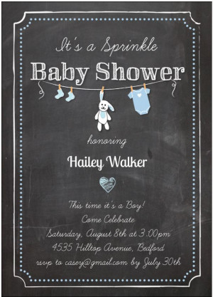 Baby Boy Sprinkle Shower Invitation with laundry line chalkboard