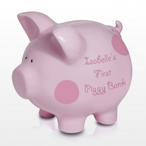Details about NEW PERSONALISED BABY GIRLS PIGGY BANK PINK COIN MONEY ...