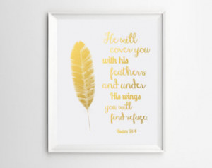 ... Decor, Psalm 91:4 He will cover you with his feathers, Christian Quote
