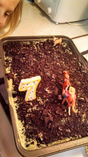 Goat tying birthday cake