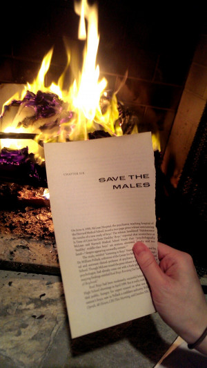 Woman burning copies of Dr Hoff Sommers book The War Against Boys