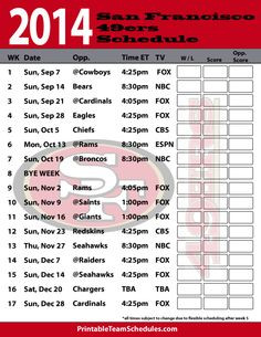 2014 San Francisco 49ers Schedule More