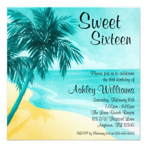 Tropical Beach Sweet 16 Birthday Party Invitations at Zazzle.ca