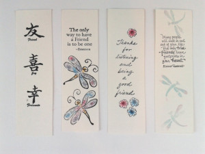 Set of 4 Friendship Quote Bookmarks - Stamp, Watercolor, Chinese ...