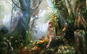 nature forest animals squirrels rabbits anime anime girls art fantasy ...