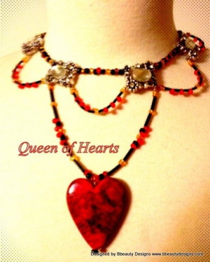 ... Queen Of Hearts Inspired Heart Necklace Choker In Gold Red Black