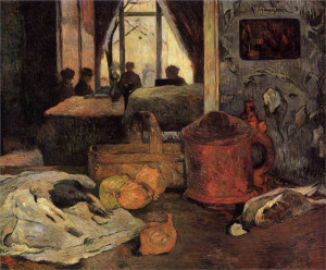 ... and pigeons and room interior in copenhagen 1885 - by Paul Gauguin